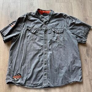 Harley Davidson Racing Button Up Shirt Patches Biker Motorcycle 3XL